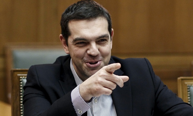 Alexis Tsipras gestures during a cabinet meeting